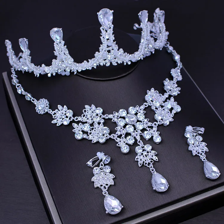 Royal Girl Cake Topper Handcrafted Tiara Silver Rhinestone & Imitation Pearls Crown Accessories 3 Pcs Set (1)