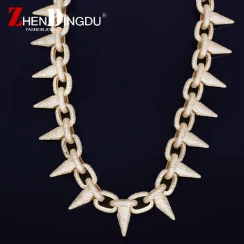 Iced Heavy Punk Rivet Choker Bling Cubic Zircon Men's Hip hop Necklace Jewelry Gold Silver Color Chain 18" 20"