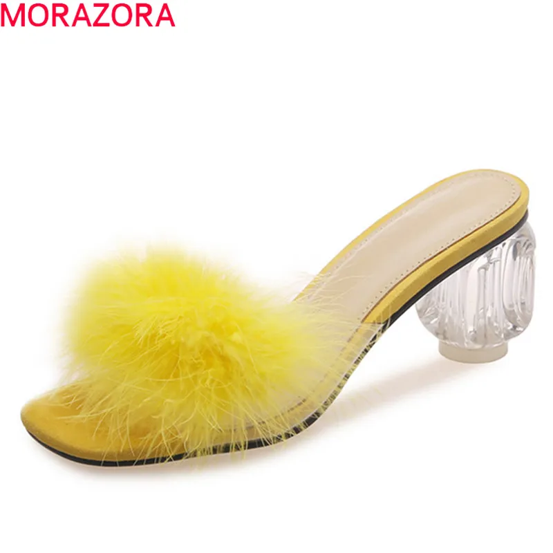 

MORAZORA 2019 new style unique women sandals genuine leather summer mules shoes crystal pvc Transparent shoes woman party shoes