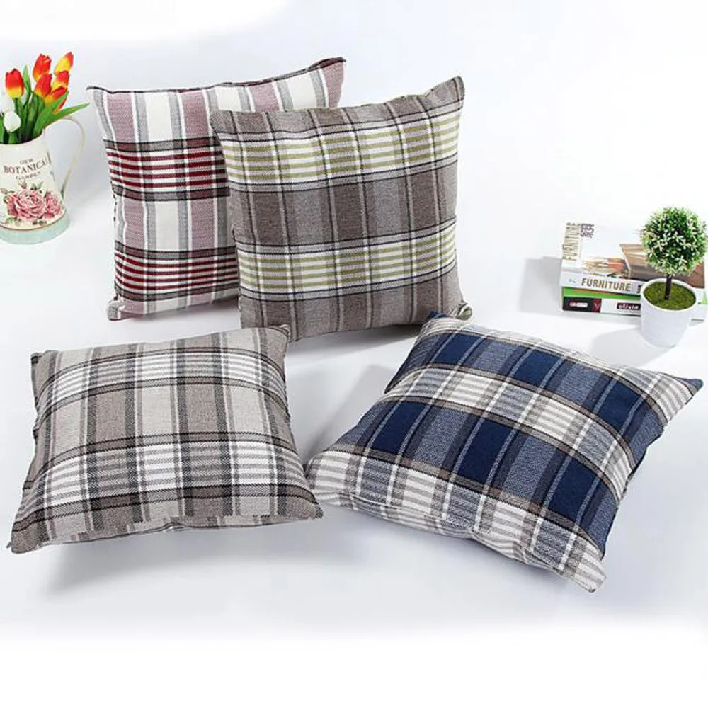 

Lattice Cushion Cover Sofa Bed Throw Cotton Linen Pillow Case Two Sides Plaid Partten Pillowcases Home Decor 2.35#5$