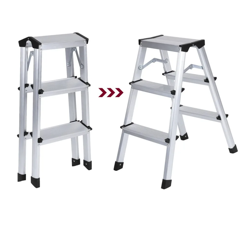 

Indoor Outdoor Side Aluminium Folding Foot Ladder Household Load Capacity 150kg Stepladder Professional Replacement Step Ladder