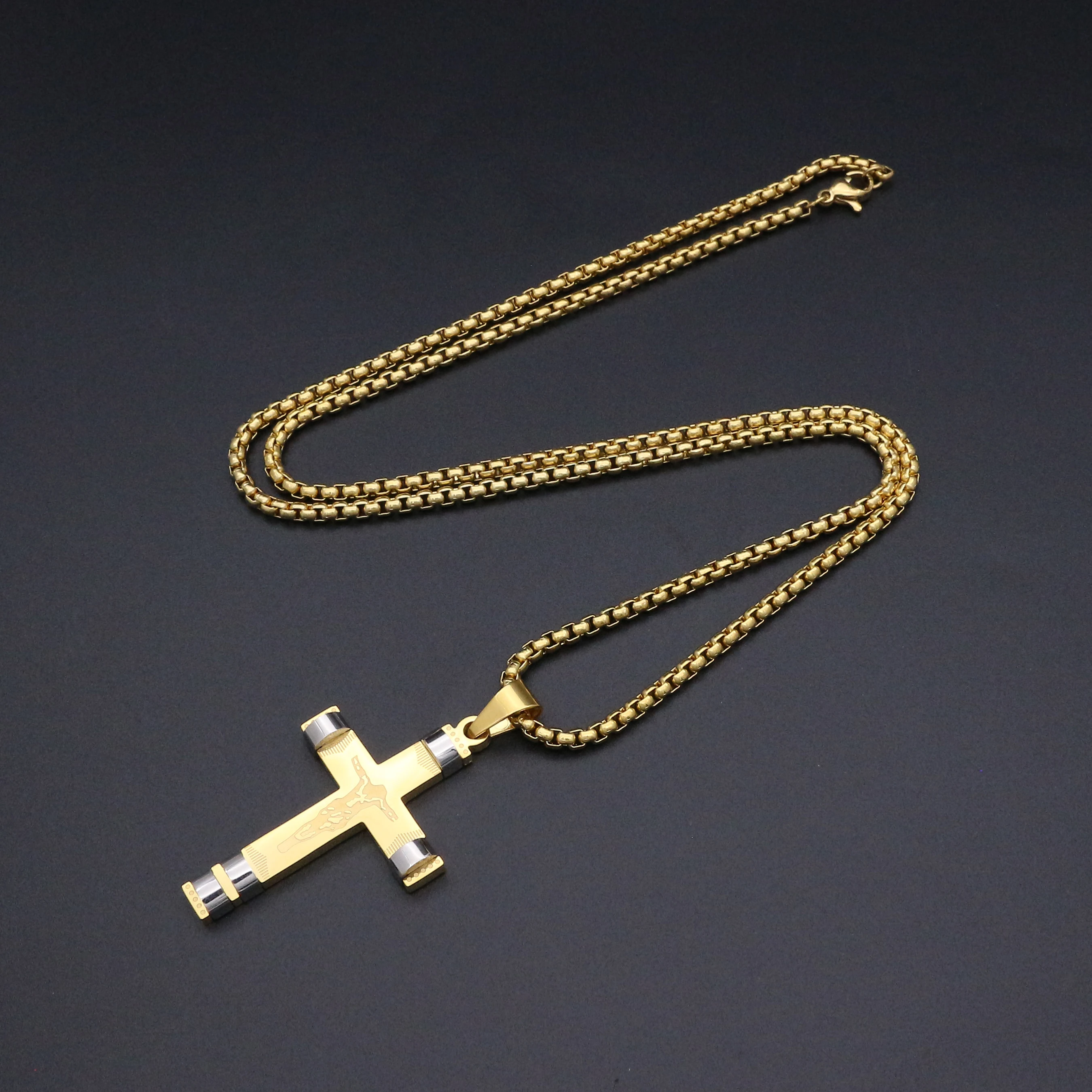 

New Arrival Women Cross Pendant Necklace 60 CM Gold Chain Stainless Steel Religious Cross Pendant & Necklace for Men Jewelry