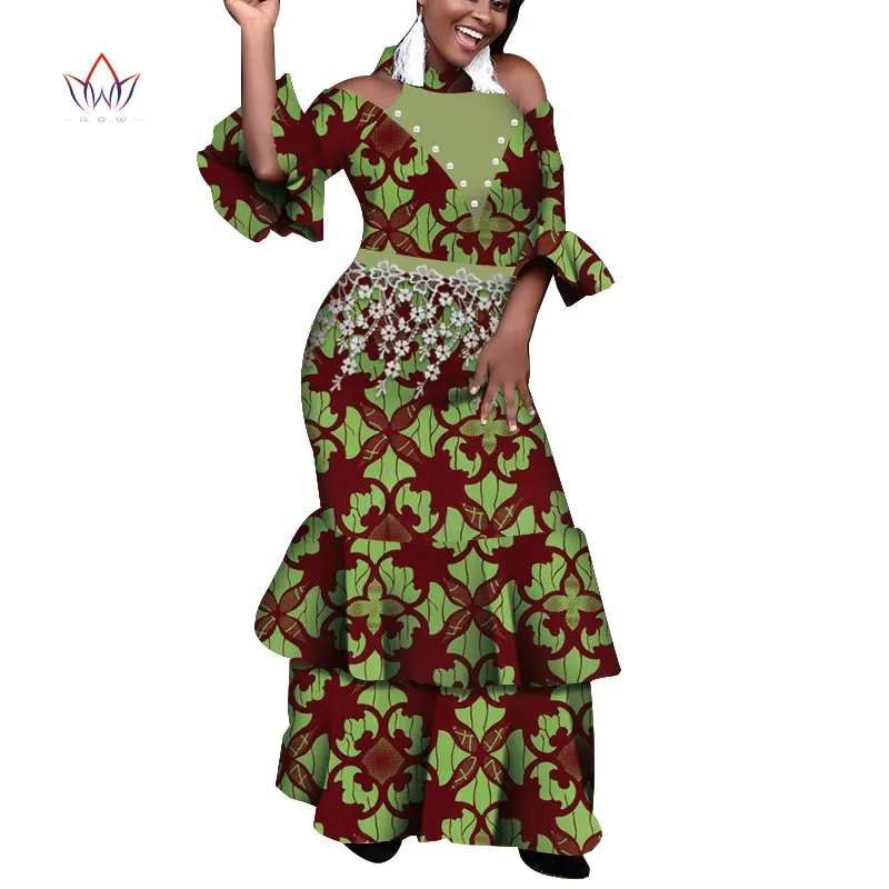 Африканские платья для женщин Базен riche стиль femme африканская одежда Леди Печатный воск плюс размер вечерние Длинные свадебные платья wy4792
