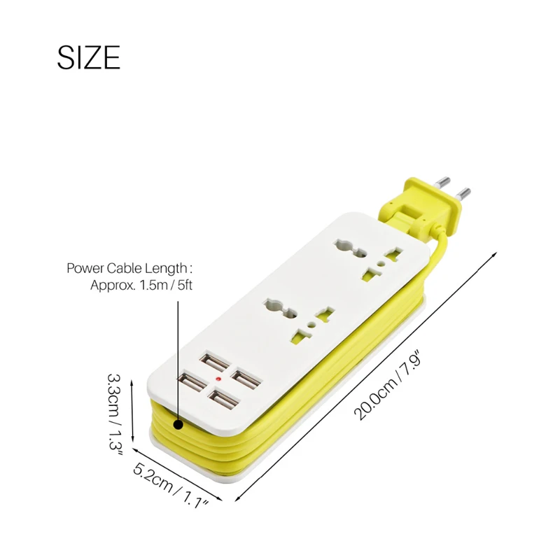 EU/US/UK Plug 1,5 м удлинитель розетка Портативный путешествия Мощность полосы Стабилизатор напряжения с 4USB 5V 2A Выход Смарт Зарядное устройство стены