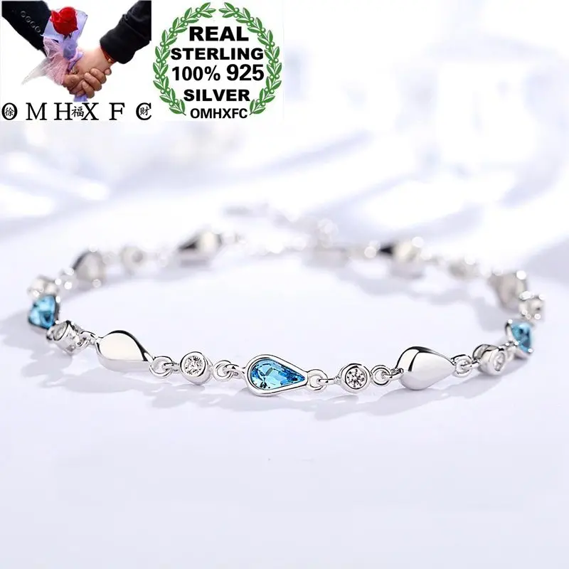 

OMHXFC Wholesale European Fashion Woman Girl Party Birthday Wedding Water Drop Zircon 100% S925 Sterling Silver Bracelet BC05