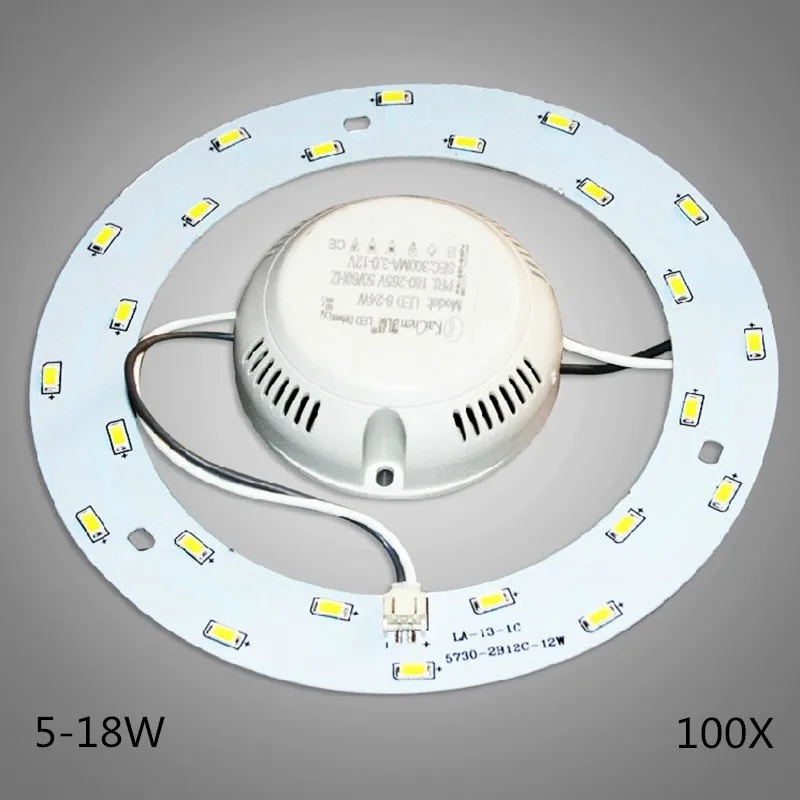 100X 5W 12W 15W 18W 23W Светодиодная кольцевая панель круглый свет AC220V 240VV SMD 5730 круглая