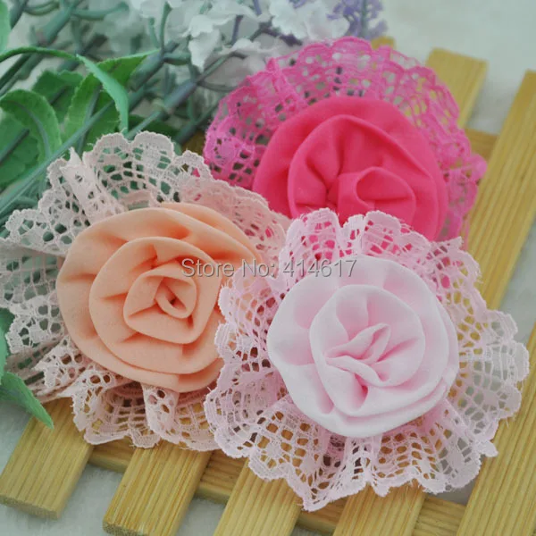 

6pcs Mix Lace/Chiffon Rose Flowers Crafts DIY Sewing Appliques 80mm A0202