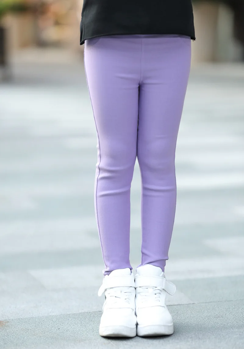 Хлопковые узкие штаны для девочек от 2 до 11 лет милые фиолетовые розовые зеленые Леггинсы для малышей