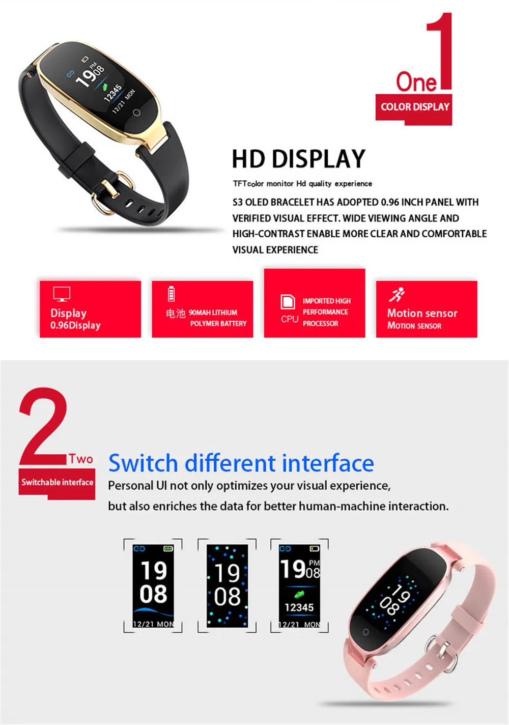ASKMEER S3 Women Smart Wristband Fitness Tracker Bracelet Color screen Dynamic Heart Rate Smart Health Bracelet (2)