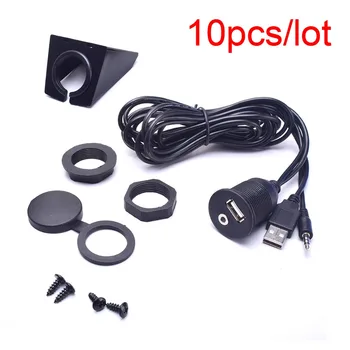 

10PCS Auto USB & 3.5mm Aux Extension Cable Dashboard Flush Mount Kit 1/8AUX for Radio Stereo Android Wince GPS Head Unit DVD
