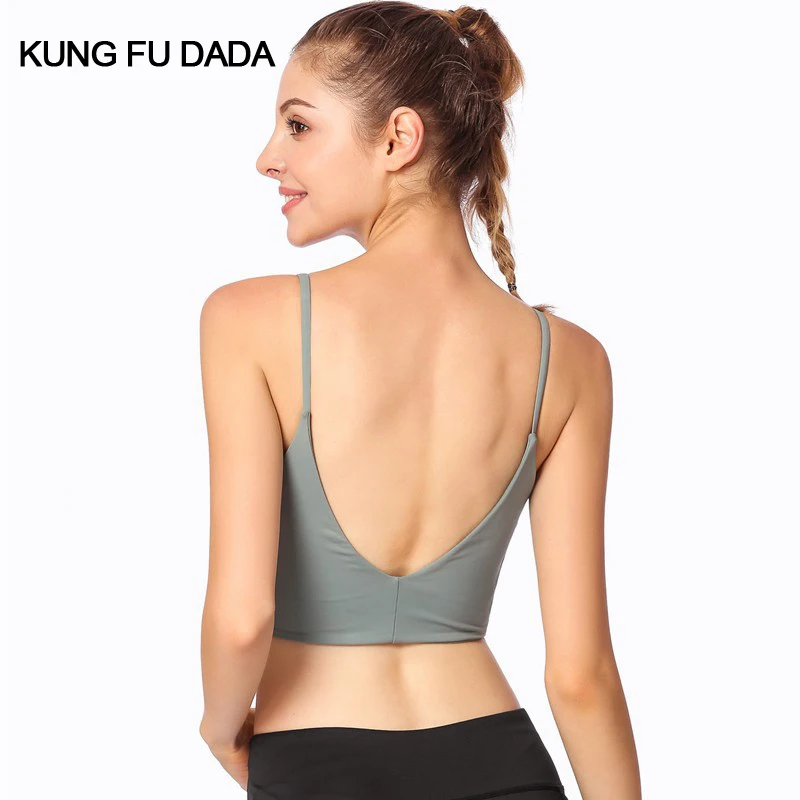 

KFDD Soild Color Energy Fitness High Stretch Yoga Bra Sexy Backless Running Shockproof Gym Bra Breathable V Neck Crop Top