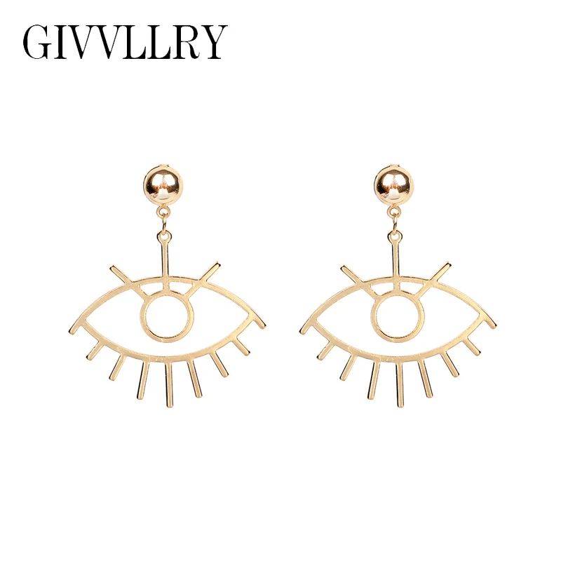 

GIVVLLRY Vintage Hollow Eyes Drop Earrings for Women Minimalist Elegant Gold Silver Big Eyes Dangle Earrings Fashion Jewelry