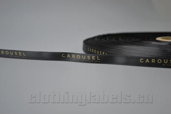 

Black satin smooth printed label/bright color satin tape with gold logo
