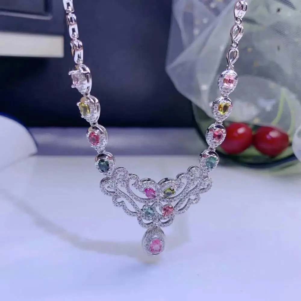 

shilovem 925 sterling silver Natural tourmaline pendants fine Jewelry new women trendy wedding wholesale dz0304040599agx