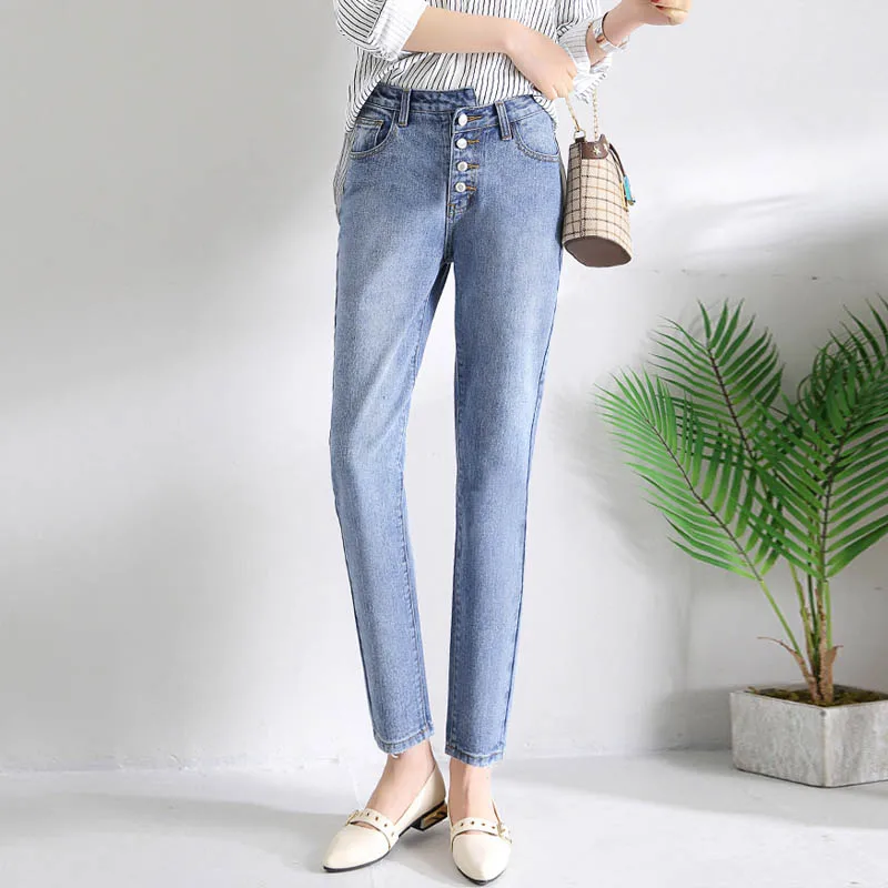2019 New Women Ankle Length Pencil Jeans Harajuku High Waist Jeans Irregular Loose Cotton Jeans 