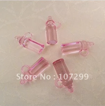 

Hot Sale-Wholesale 500pcs Mini Acrylic Clear Pink Baby Bottles Baby Shower Favors~Cute Charms-New Arrivals