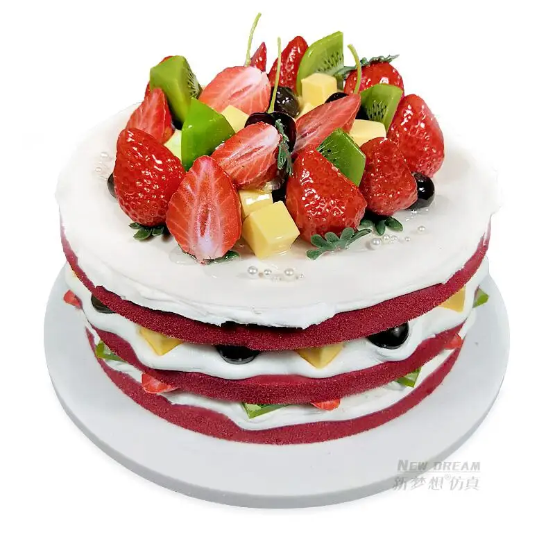 Искусственные фруктовые торты десерт искусственные продукты для свадьбы украшения для домашнего праздника дисплей реалистичная модель торта чайный стол украшения - Цвет: Светло-желтый