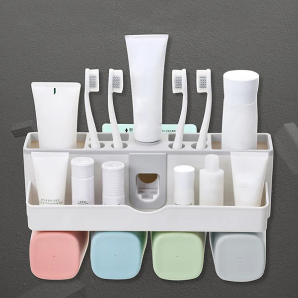 

Large Capacity Toothbrush Holder Wall Mount Storage Rack with Automatic Toothpaste Dispenser LE66