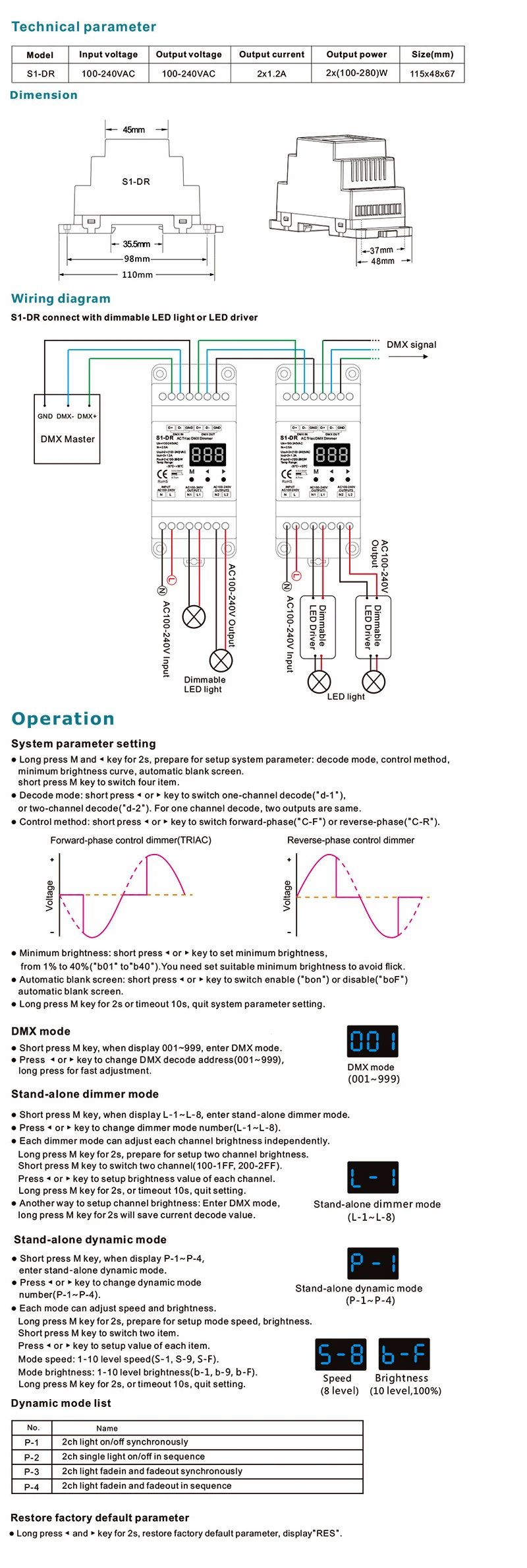 S1-DR/SS-B/S1-B/R1/S1-K/RT6 AC Triac DMX диммер; AC100V-240V, 2,4G дистанционный RF умный переключатель для светодиодный светильник