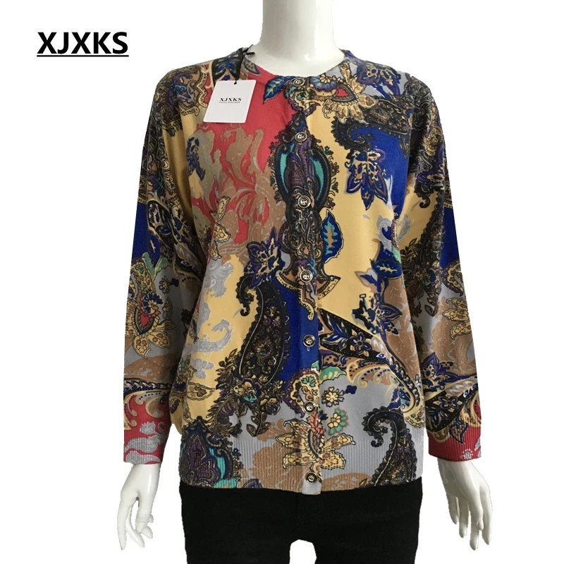 

XJXKS Print Knitted Cardigans Women Sweater Cardigan 2019 Spring Autumn Oversized Sweater Cardigan Women Jumper