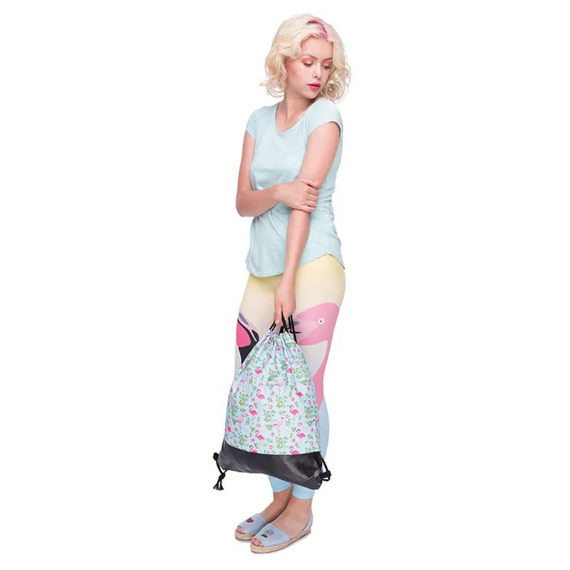 3D Печать Цветок Фламинго красочные Drawstring сумки для путешествий Повседневное рюкзаки Для женщин Мода Повседневное милый мешки Drawstring