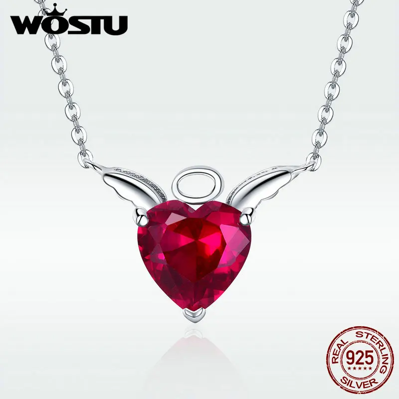 WOSTU Authentic 925 Sterling Silver Luxury Angel&ampDemon Crystal Pendant Necklaces For Girl Women 2020 New Fashion Jewelry DXN285 |