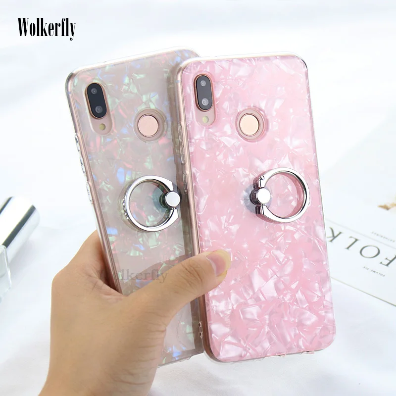 

For Huawei P10 P20 Lite Conch Shell Cover Bling Case For Huawei P20 pro Mate 10 On Honor 7A 7C Pro 10 9 lite P Smart with Ring