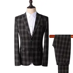 Новый Для Мужчин's Бизнес Повседневные комплекты одежды комплекты/Для мужчин 2 шт. костюм slim fit отдельные мужские пиджаки + брюки Клетчатый