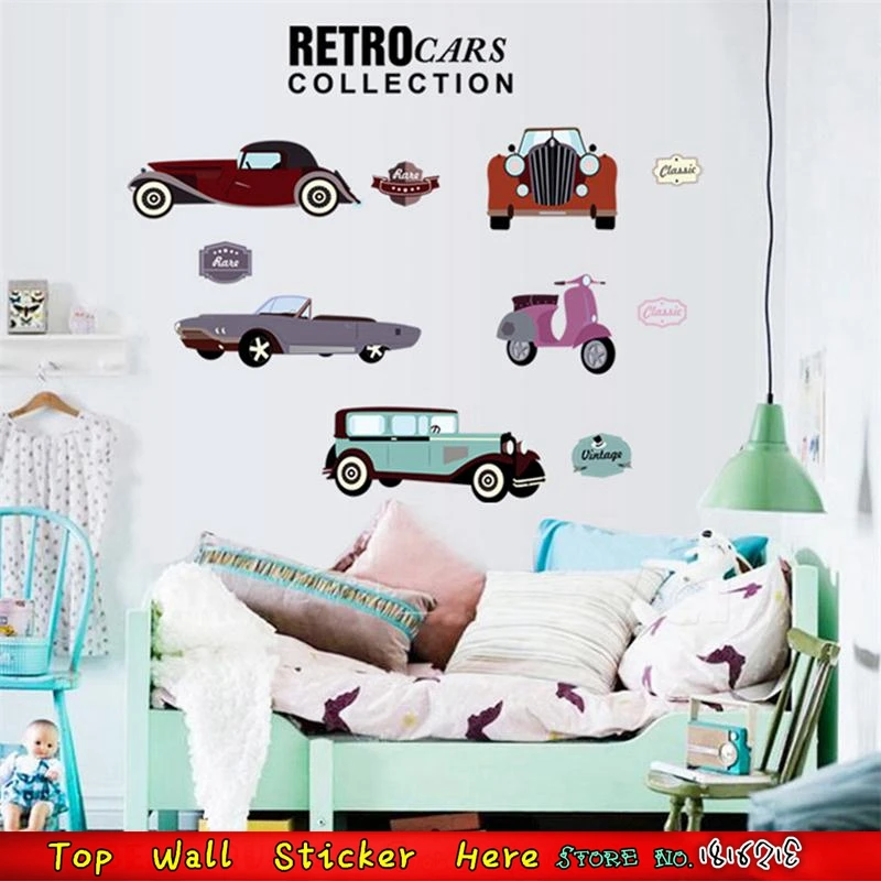 Décoratif RÉTRO VOITURES COLLECTION Histoire Stickers Muraux Enfants