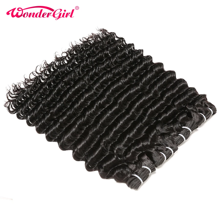 Wonder girl Deep Wave 4 Bundles Deal Peruvian Hair Bundles Remy Hair Extensions Human Hair Bundles No Tangle No Shedding