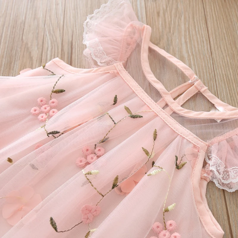 Bear Leader/Одежда для девочек г. Платье для девочек новая модная одежда принцессы, милое Сетчатое платье с цветочной вышивкой для детей от 2 до 6 лет