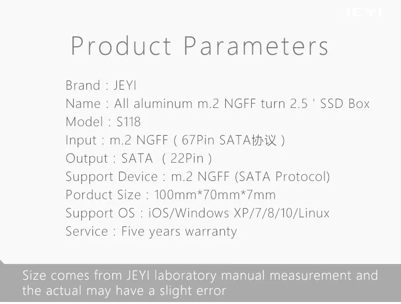 JEYI S118 NGFF в SATA SSD BOX SATAIII 2,5 'SSD 2230 2242 2260 2280 мм NGFF к 22Pin SATA 80 мм m.2 к SATA M.2 NGFF в SATA 3 SSD