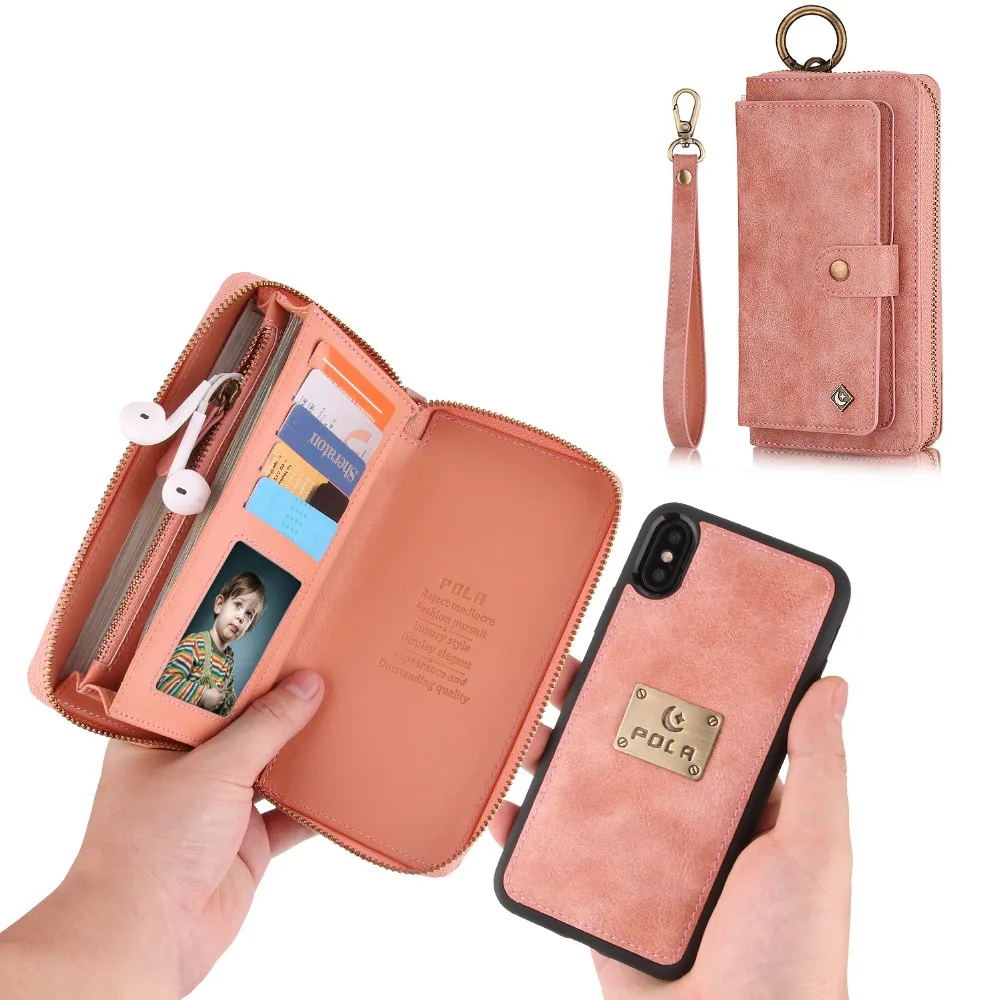 For iPhone X XR XS Max 6 6S 7 8 Plus Multi-functional fashion zipper Wallet Leather Case Flip Stand Cover Mobile Phone Bag