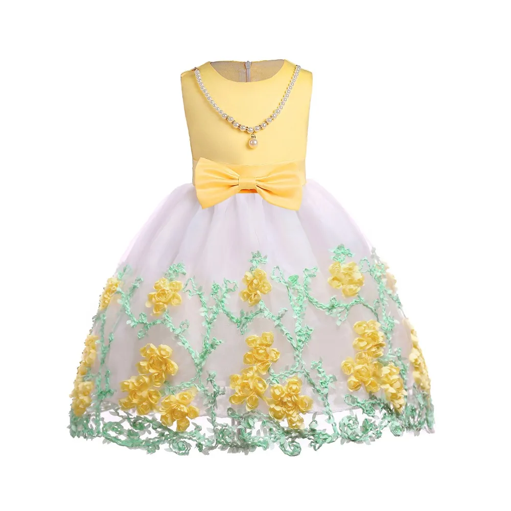 

2018 New Trendy Yellow Little Girls Dress European Style Sleeveless Princess Party Dress Patchwork Dress Kids Summer Sundresses