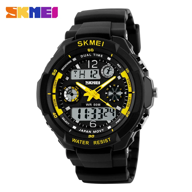 SKMEI Dual Дисплей цифровые часы хронограф светодиодный спортивные часы PU ремень Водонепроницаемый Мода наручные часы Relogio Masculino 1060