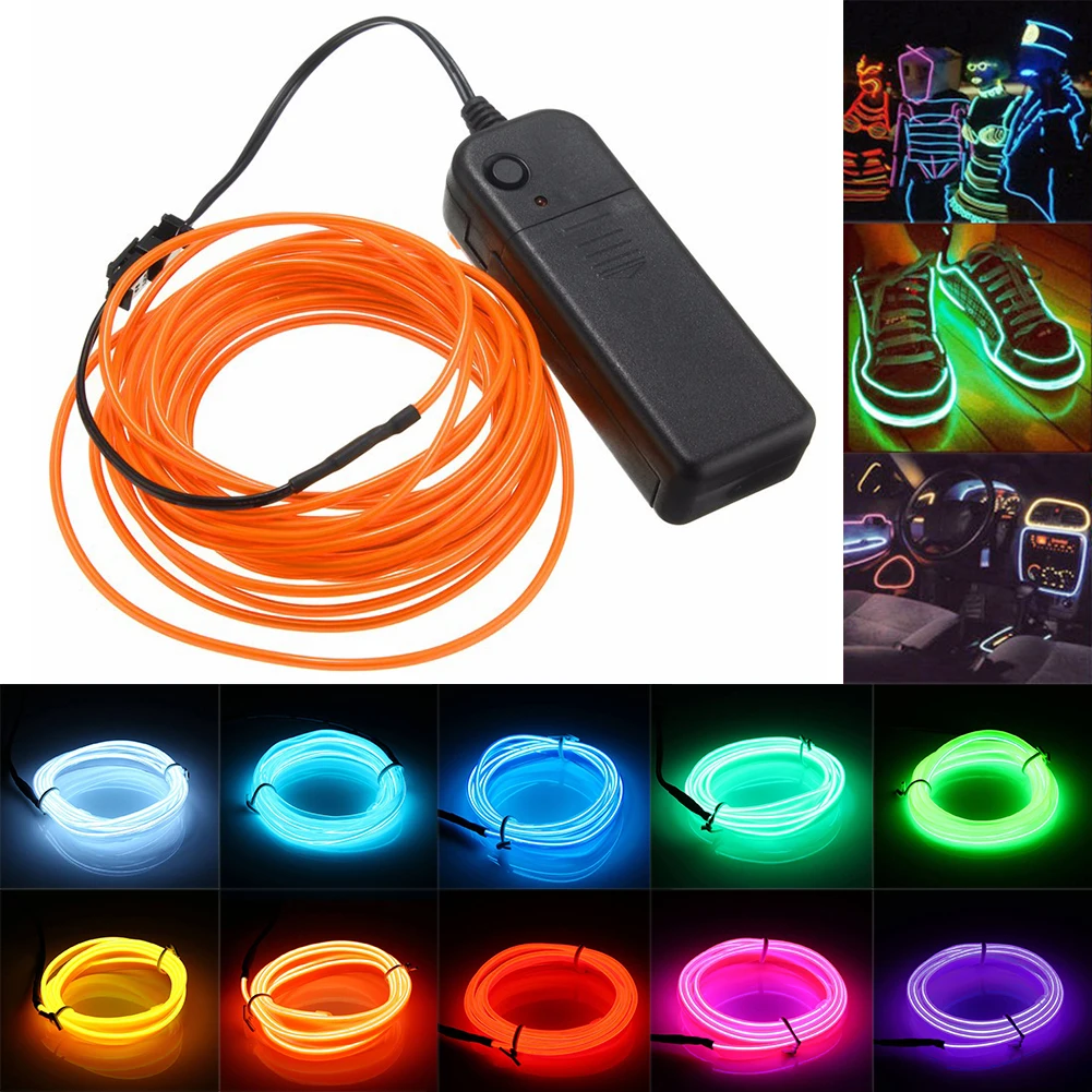EL Wire 2M 3M 5M Battery Powered Neon Light String Light LED Car