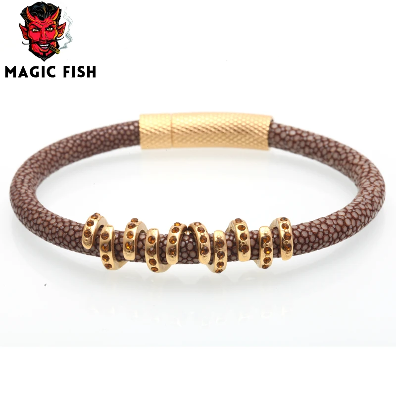 

Magic Fish Leather stingray bracelet 316L Stainless Steel butto Copper Crystal charms jewelry accessories bracelets&bangles exo