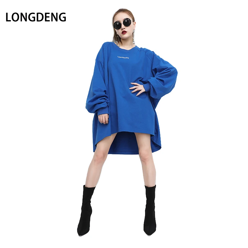 [LONGDENG] Осень 2019 уличная с круглым вырезом длинный рукав длинные женские толстовки