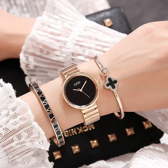 Acheter 2018 GEDI Mode Rose Or Argent Femmes Montres Top Marque De Luxe Dames de Quartz Montre 3 Pièces Montre Relogio Feminino Hodinky