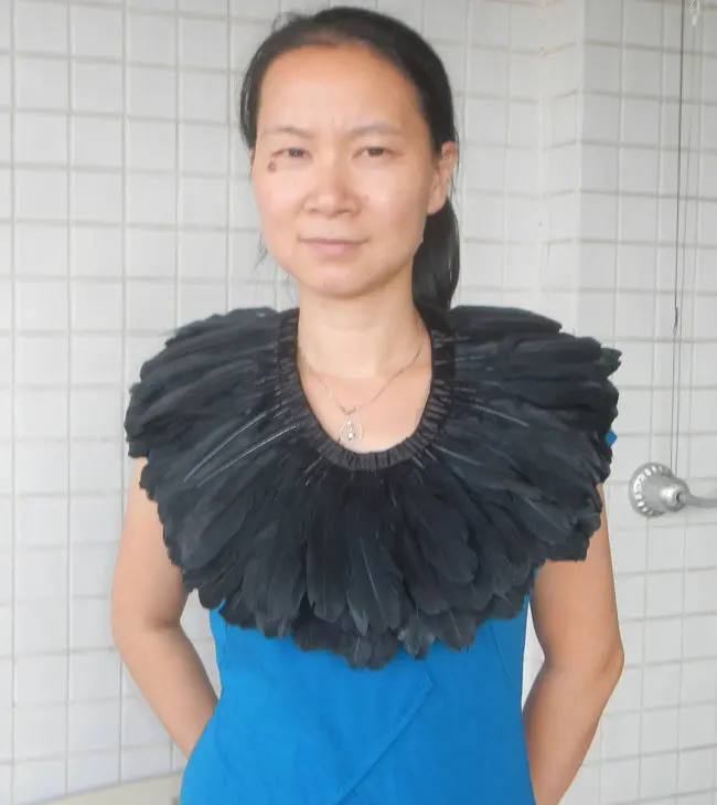 

handmade goose feather collar with ribbon to fasten at back, # TCE588W