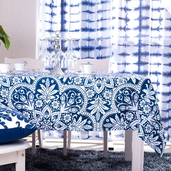 

2015 Mediterranean Style Blue Floral Printed Table Cloth Rectangular Tablecloths Cover Dustproof Home Decoration Toalha De Mesa
