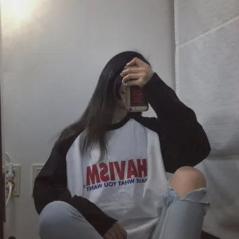 

YouGeMan T-shirt Femme 2020 Autumn Woman Tshirt Korean Ulzzang Harajuku Letters Printed Long Sleeve T-shirts Women Basic Tops