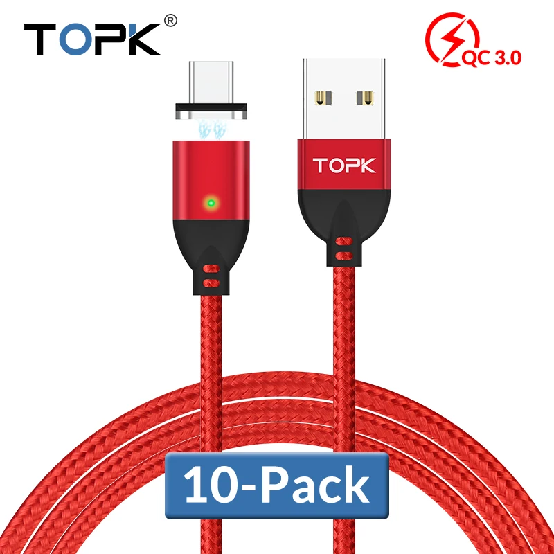 

TOPK [10-Pack]1M 3A Fast Charging Magnetic Cable Type C Cable for Samsung S9 S8 Note 8 7 6 For Xiaomi mi8 mix For Huawei P10 P9