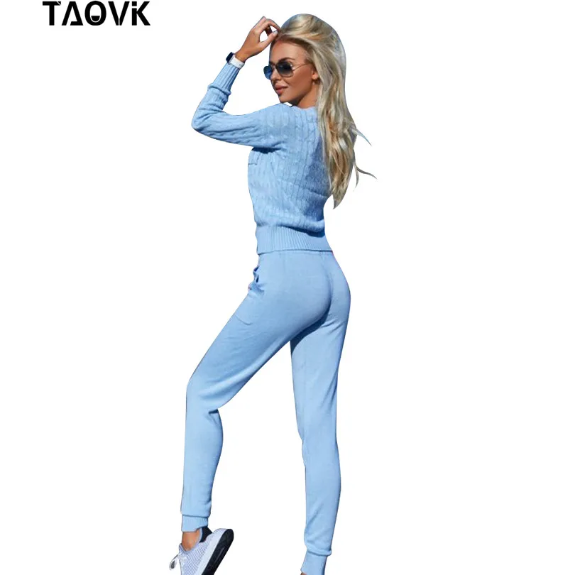 TAOVK, женский свитер, костюм и комплекты, Повседневный, весна-осень, 2 шт., спортивный костюм, женские трикотажные брюки+ джемпер, топы, костюм, комплект одежды