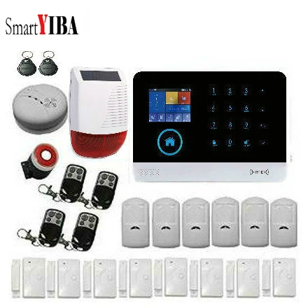 

SmartYIBA Touch Panel WIFI Wireless GSM Window/Door Entry Security Burglar Alarm System PIR sensor APP control Voice Prompt