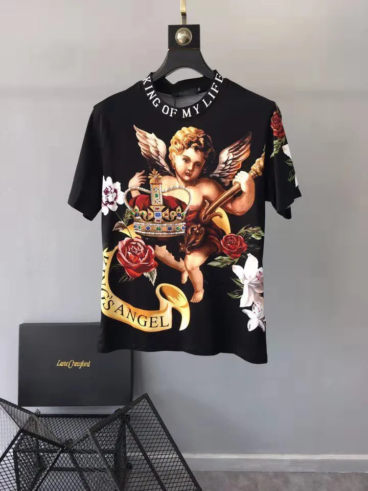 

AH02651 Fashion Men's Tops & Tees 2019 Runway Luxury European Design Short O-neck Print party style T-Shirts Men's Clothing