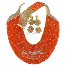 Orange&Champagne African Beads Jewelry Set Wedding Bridal Necklace Crystal Beads Jewelry Set 10 Rows Free Shipping AJS228