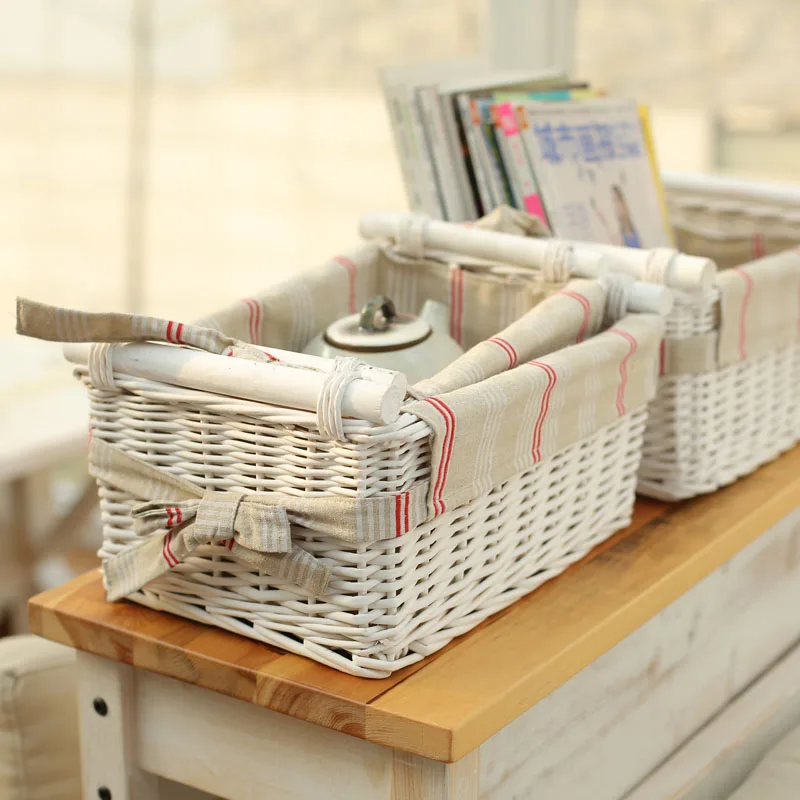 Novedad hermosa Cestas De Mimbre con Asas De Madera Organizador Del