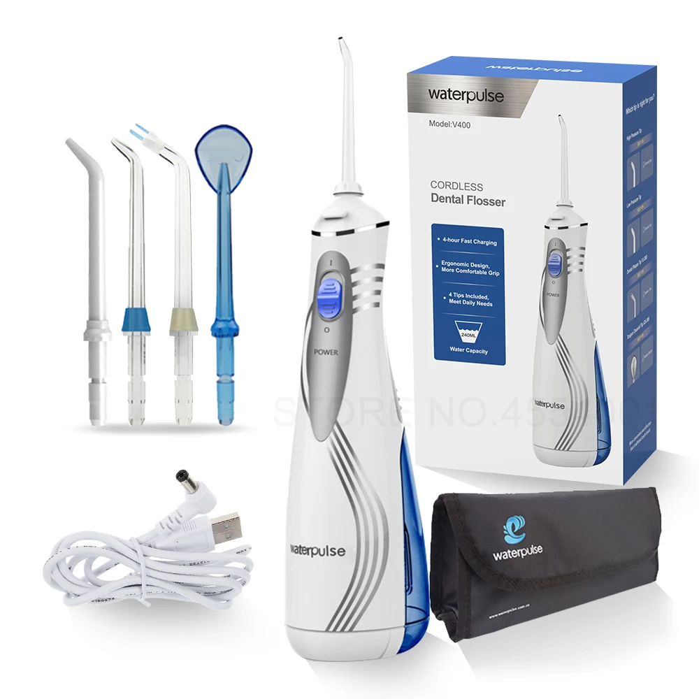 

Waterpulse V400 4 Tips Dental Flosser Portable Cordless Oral Irrigator Electric Irrigation 240ml Oral Irrigators Water Flossing