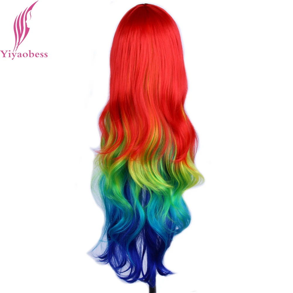 Yiyaobess 32 дюймов синтетический Harajuku многоцветный Радужный Омбре парик косплей волосы длинные волнистые парики для женщин